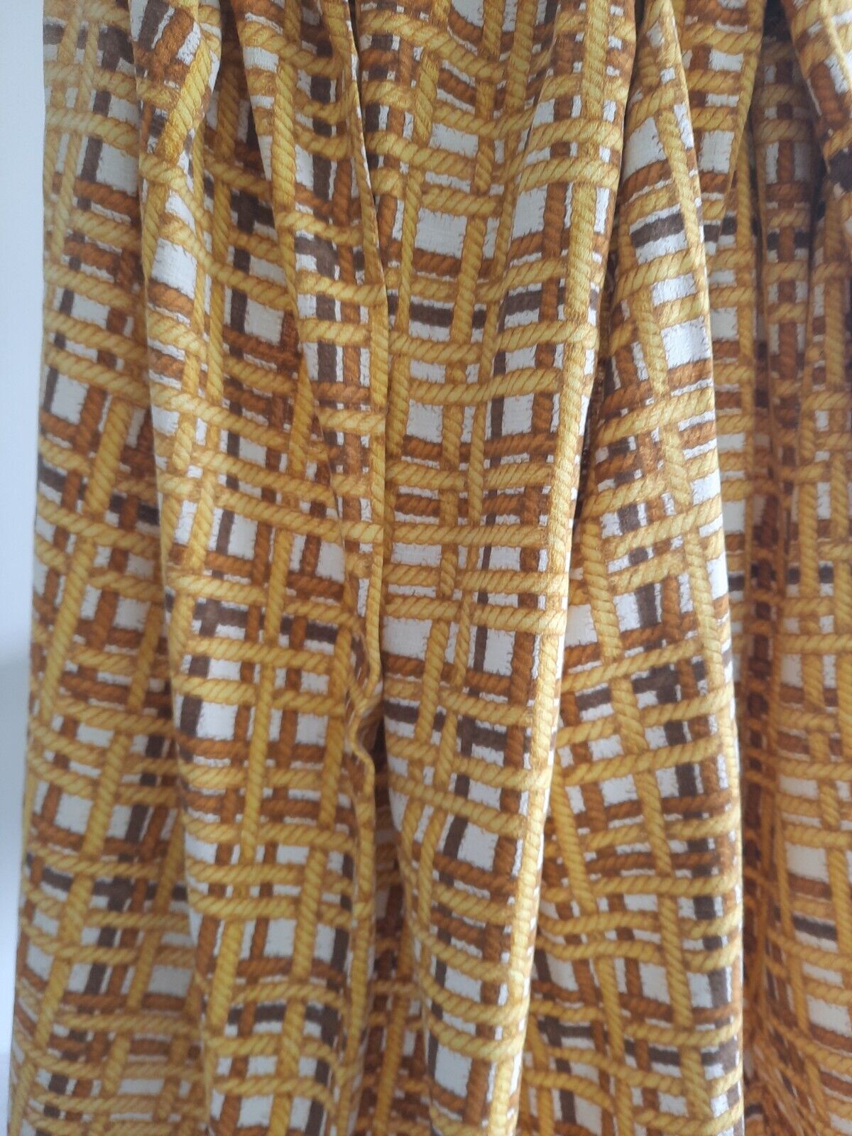 Pair of barkcloth Curtains Rope rare retro vintage braided trompe-l’oeil Rare