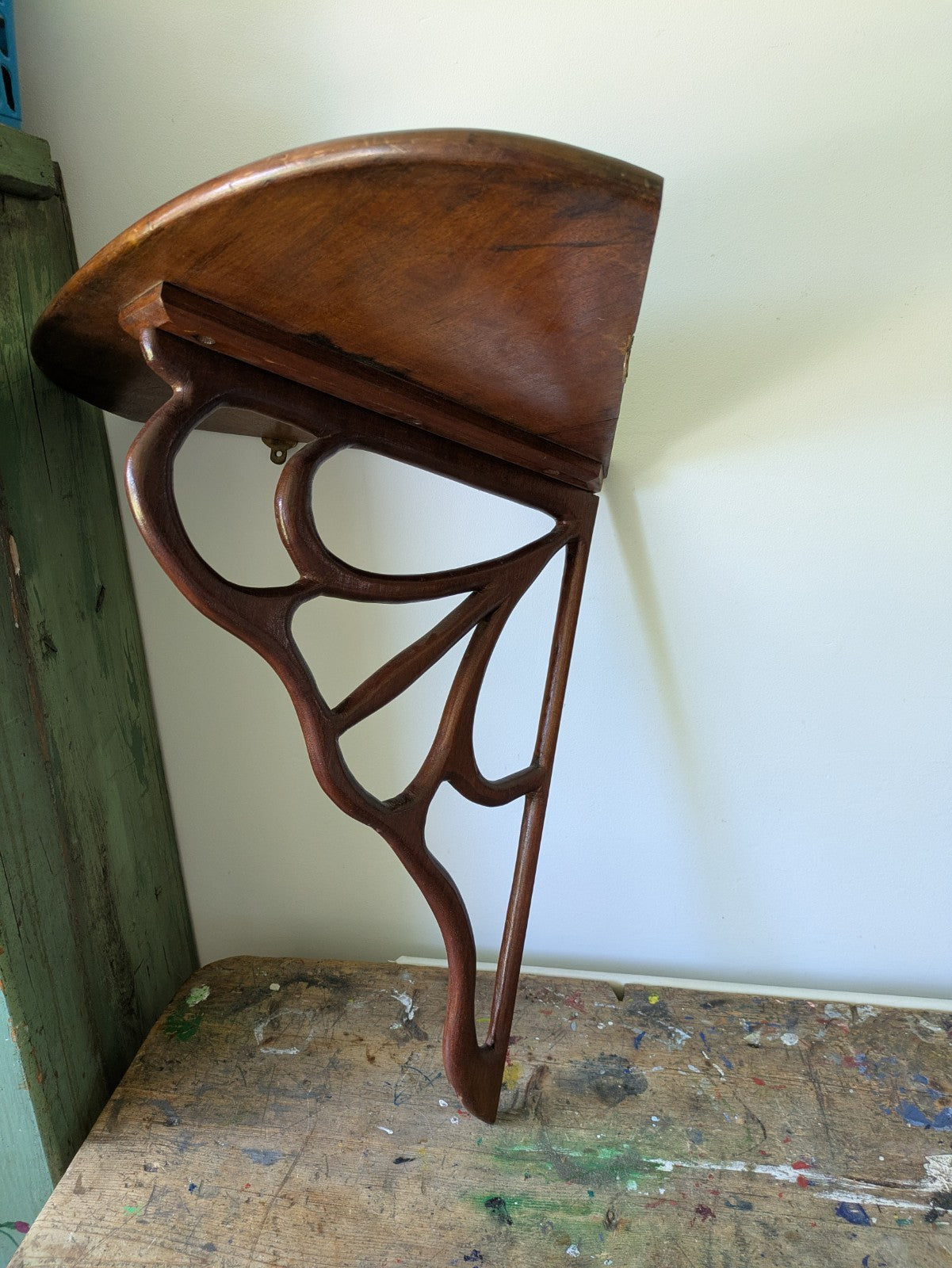 Antique Mahogany Art Nouveau C1890 Hanging Corner Shelf Wood Scroll Victorian