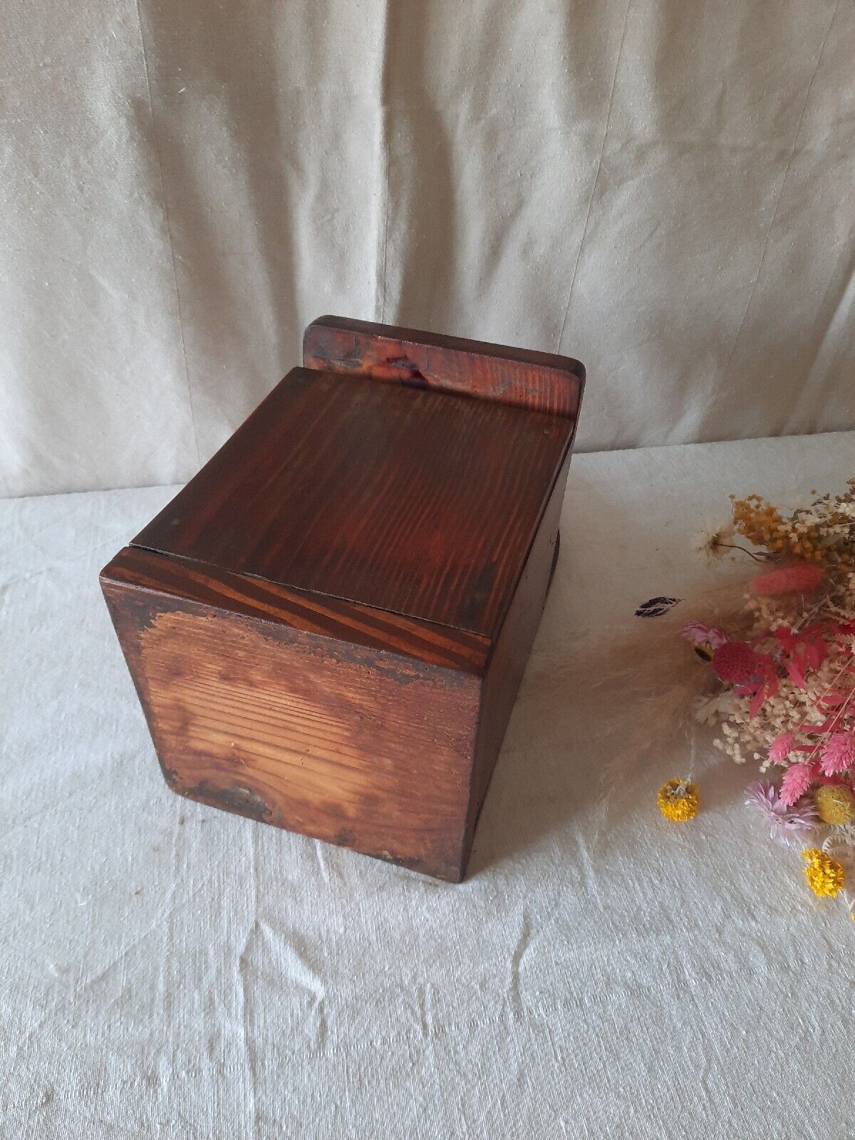 Antique Vintage Pine Candle Salt Box wall sconce keys Gothic original old shelf