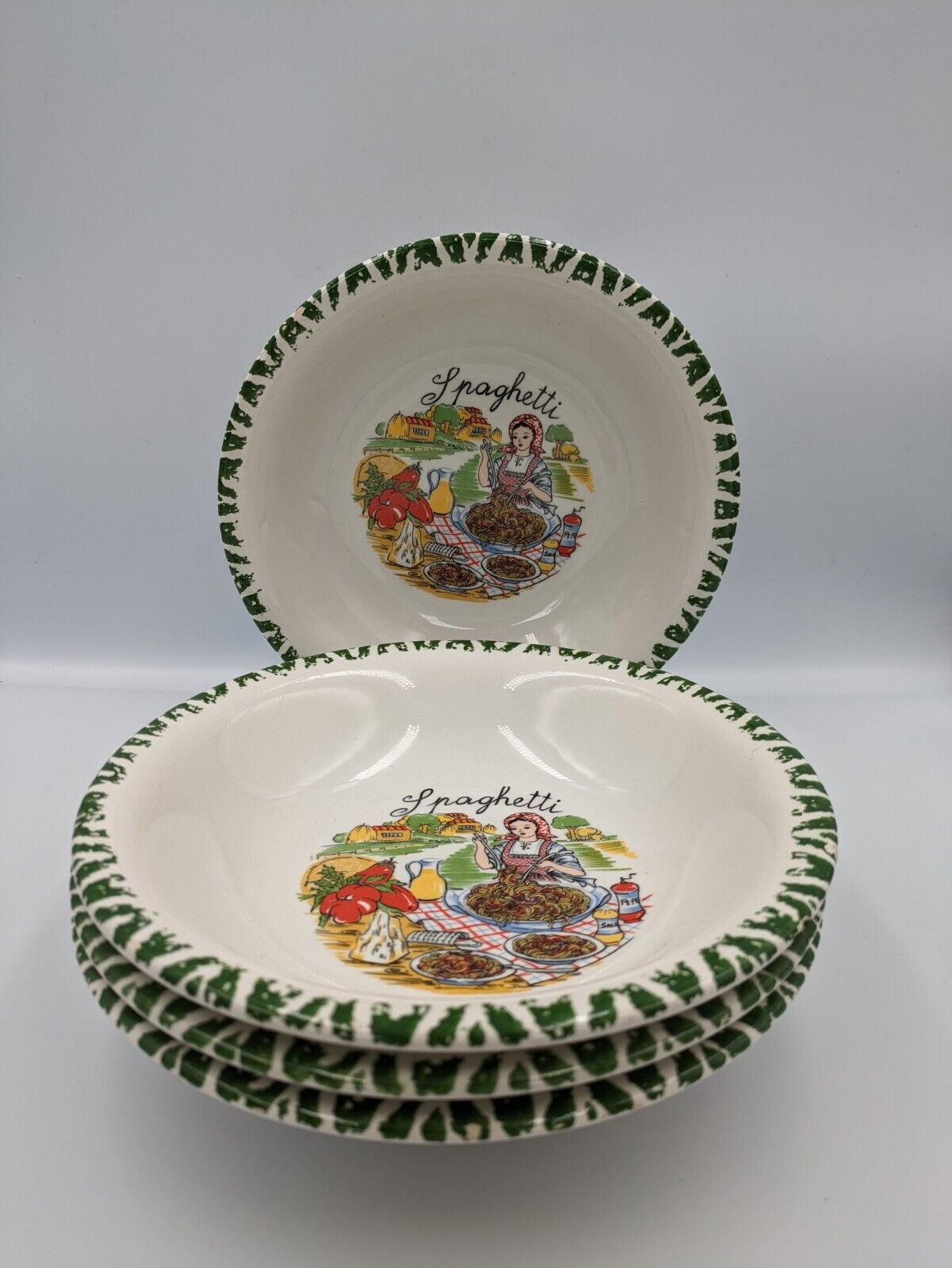 Set Of 4 Italian CMS Spaghetti Pasta Bowl Hand Painted Made in Italy Bowls Serve