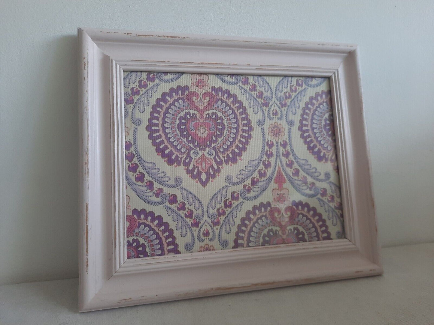 Retro picture Frame Wallpaper Sample gift framed Pink 60s 70s Vtg Floral Decor!