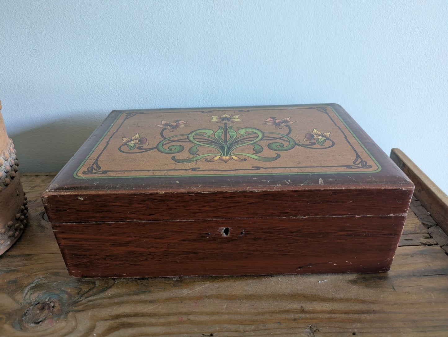 Antique 19th Century English Art Nouveau Campaign Writing Slope Desk Velvet Rare