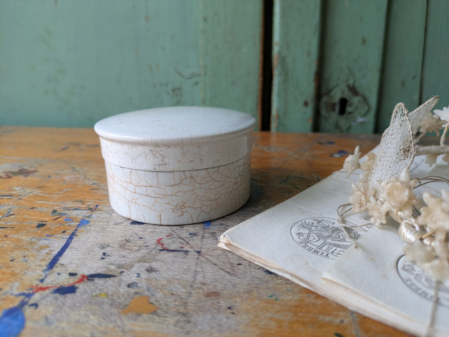 Antique Victorian Ironstone Chemist Apothecary Pot With Lid Plain White Vintage*