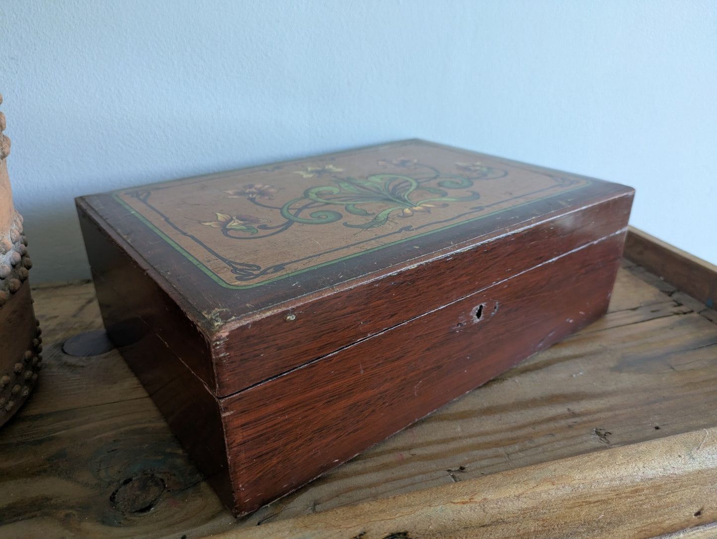 Antique 19th Century English Art Nouveau Campaign Writing Slope Desk Velvet Rare