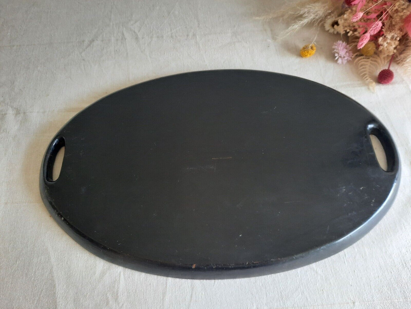 Japanese Obon Tray Lacquer Vintage Kamakura Tradition carve Large Rare Floral
