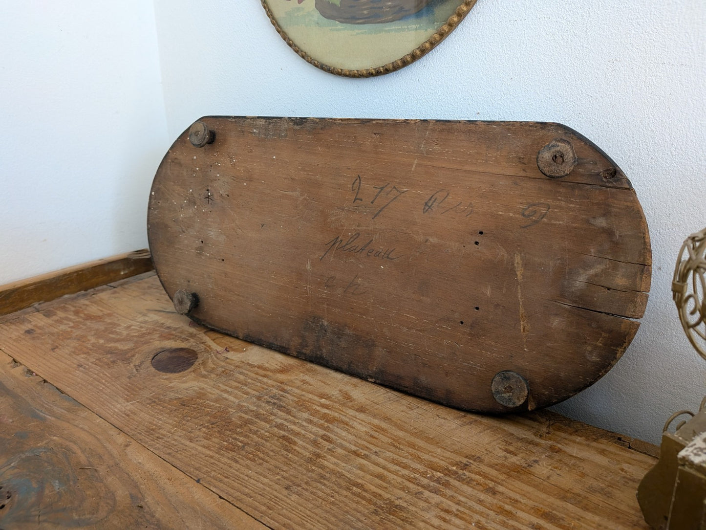 Antique Oval Wooden Base for Glass Dome Early 20th-C French Taxidermy Clock Vtg!