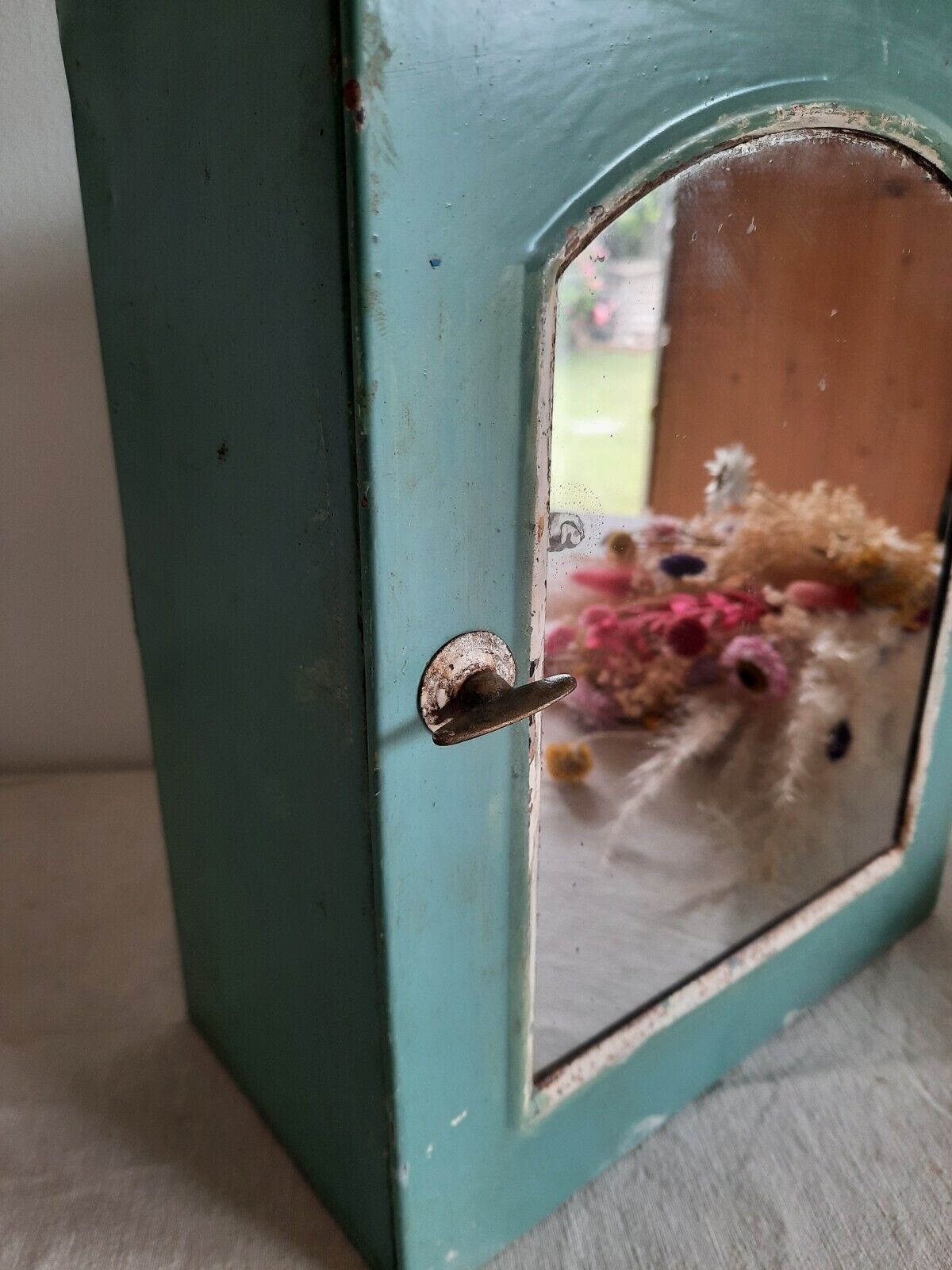 Vintage Mid-century Bathroom metal medical wall cabinet with mirror, Retro Blue