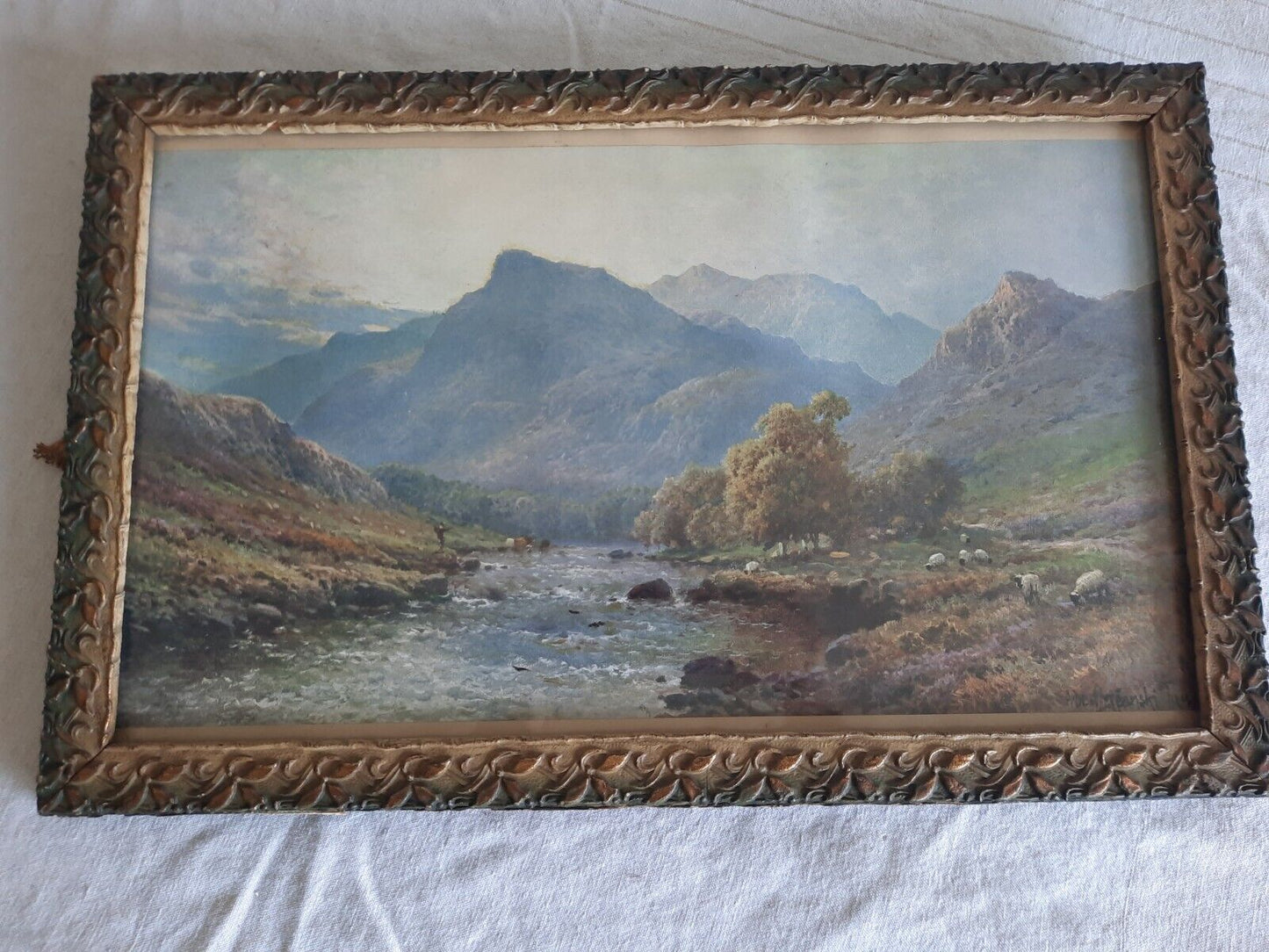 A superb Antique Framed Alfred de Breanski early print Landscape River Highland