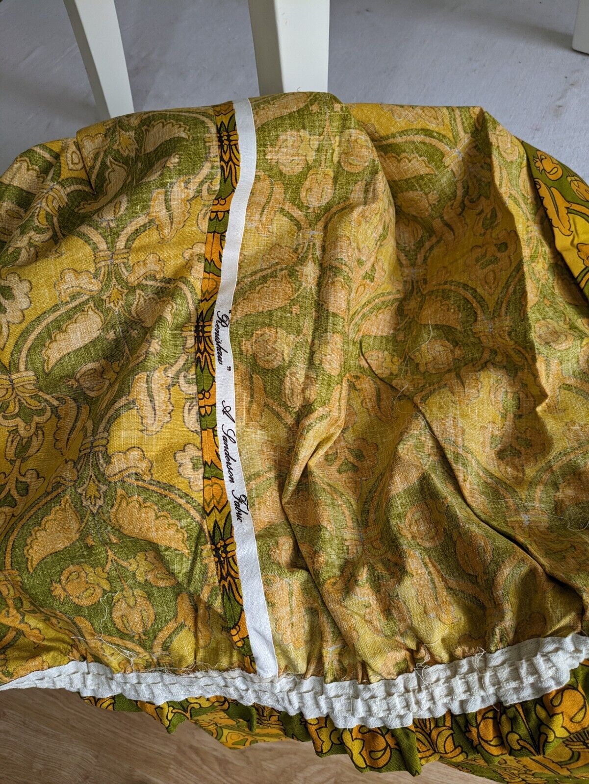 PAIR Vtg SANDERSON Renishaw Green Yellow Retro Curtains 137cmL 169cmW Bohemian
