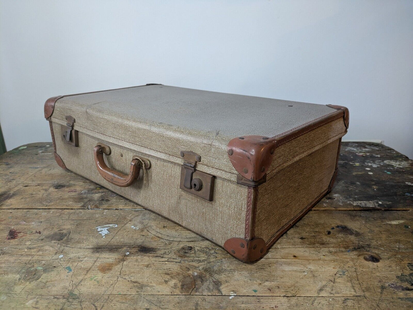 1950s Vintage Retro Travair Lightweight Suitcase luggage Case Prop Two Tone Film