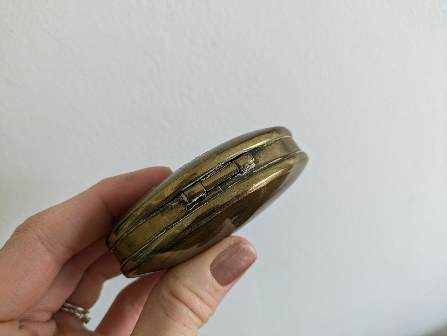 Antique Brass Miners Snuff Box D Reynolds 1887 Hinged Lid Tobacco Tin Crickhowel