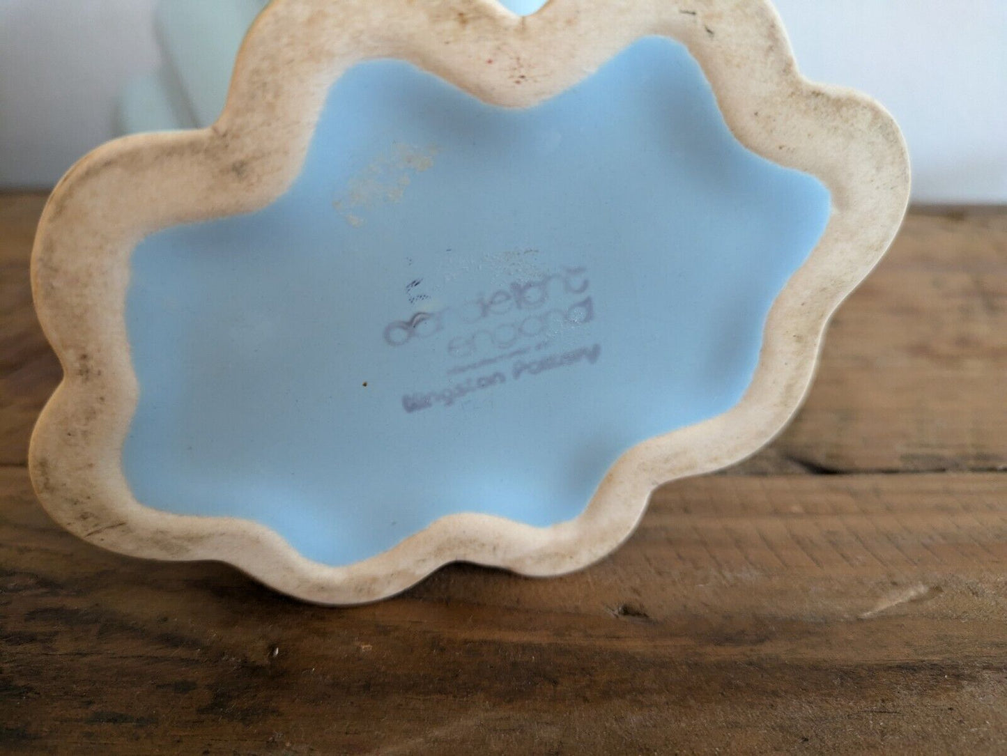 Vintage Candlelight England Blue Art Deco Vase Kingston Pottery Fan Mantle Retro