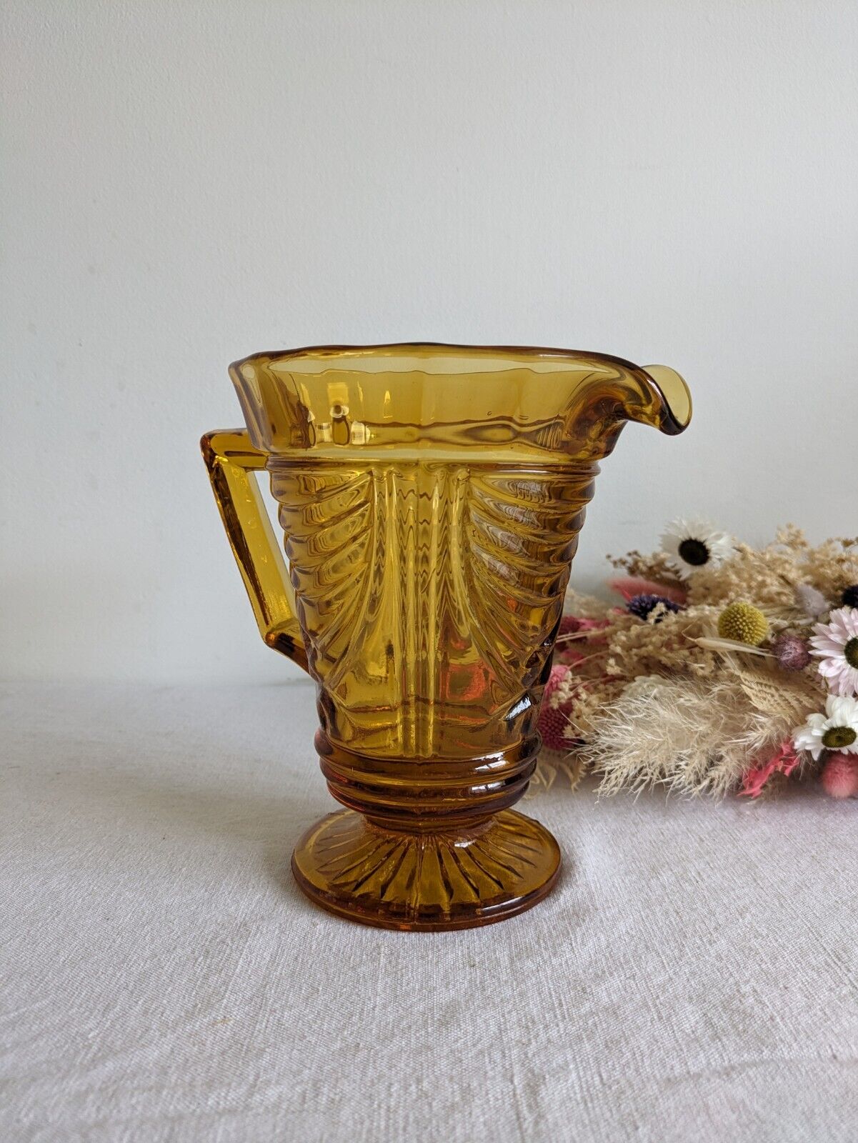 Art Deco 1930s Sowerby Berkley Amber Glass Large Jug Vgc Vintage Prop Vase Heavy
