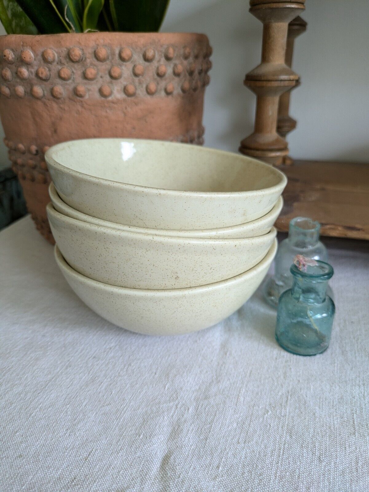 Set Of 4x vintage Speckled Dudson Armorlite England pottery small bowls 1970s Vg
