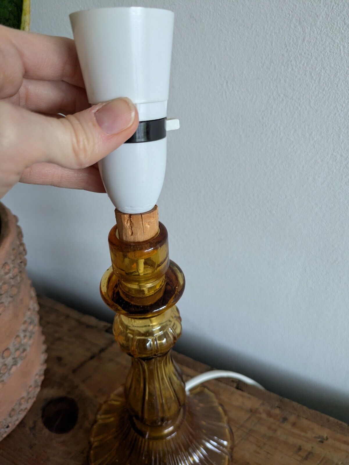 Italian Glass Amber MCM Lamp Vintage Empoli Style Italy Prop Retro Mid Century