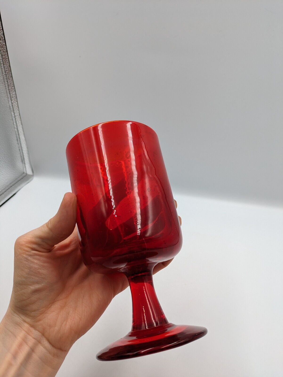 Vtg Erik Höglund Boda Red Glass Goblet Wine Glass Cocktail Retro 60s MCM Sweden