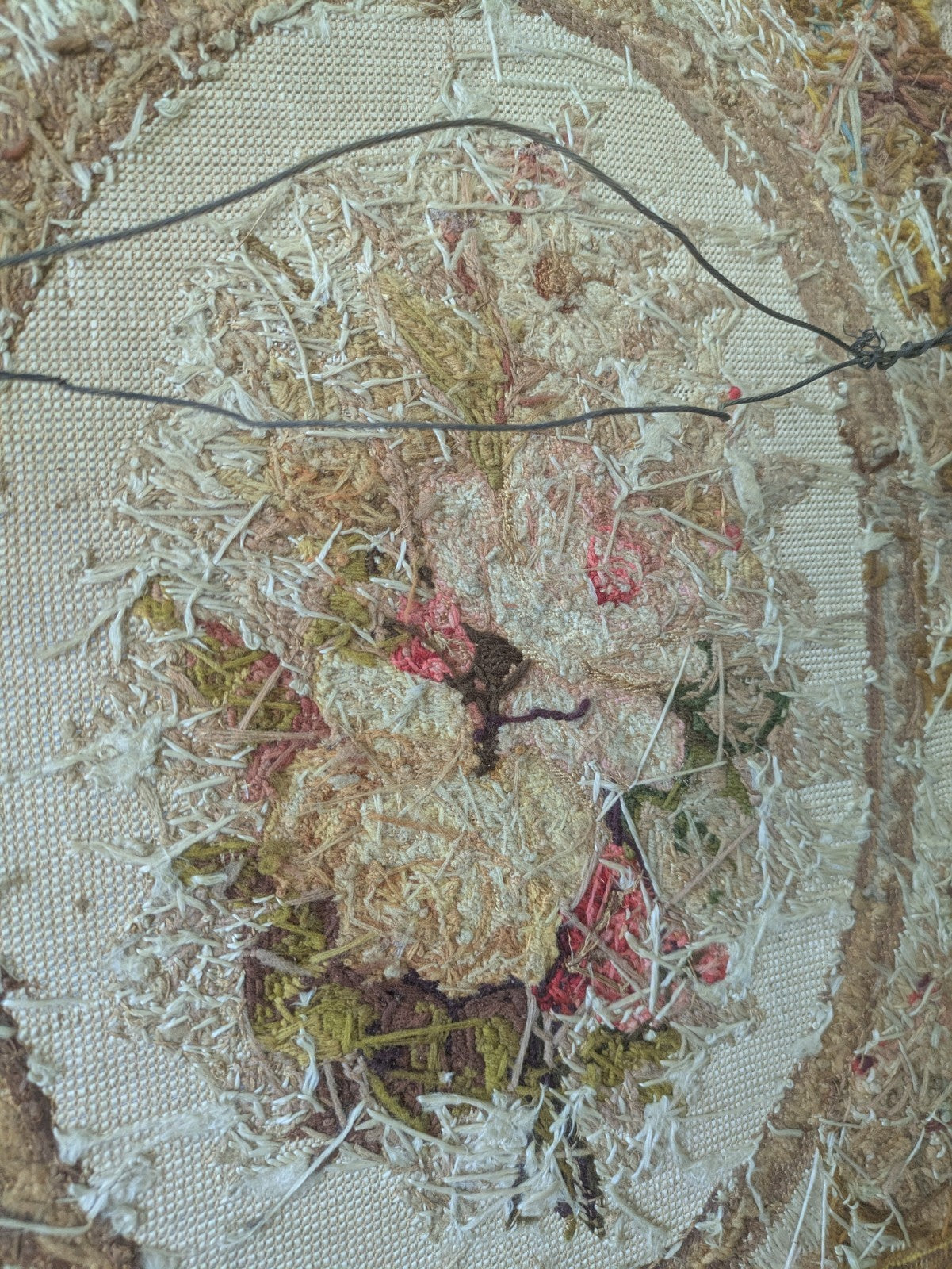Antique French Needle Point Aubusson Floral Rose Rare Tapestry Framed Original
