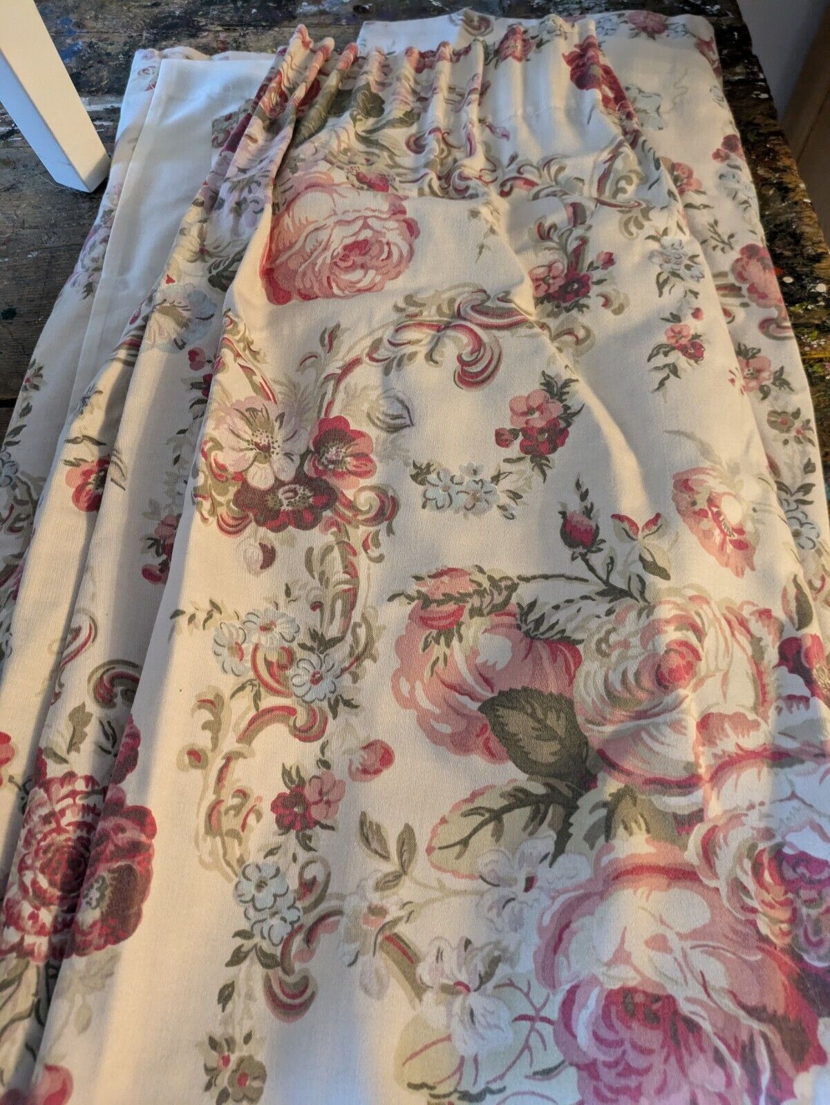 Laura Ashley Vintage Rose Scroll Curtains/Fabric W 162cm X D 134cm Floral Rare