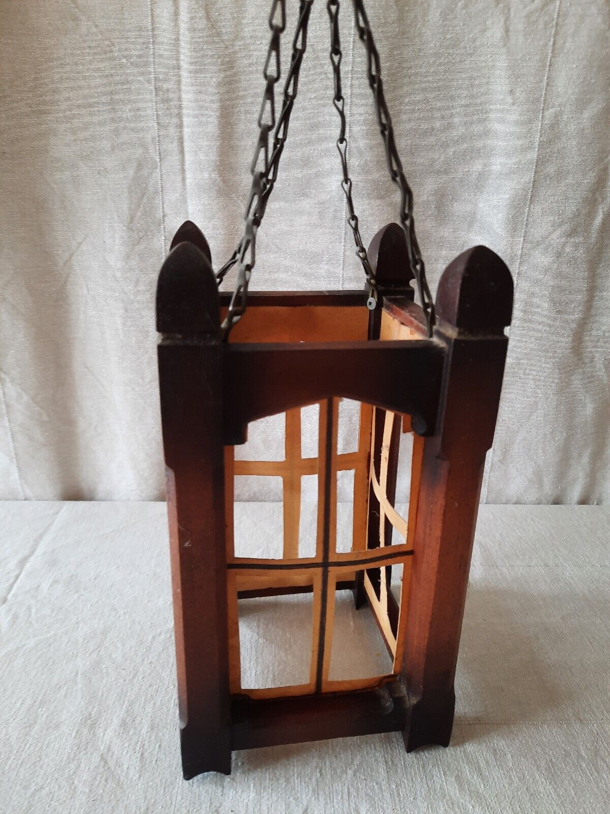 Vintage Hallway porch Wooden Light Fitting ceiling wood original chain retro old