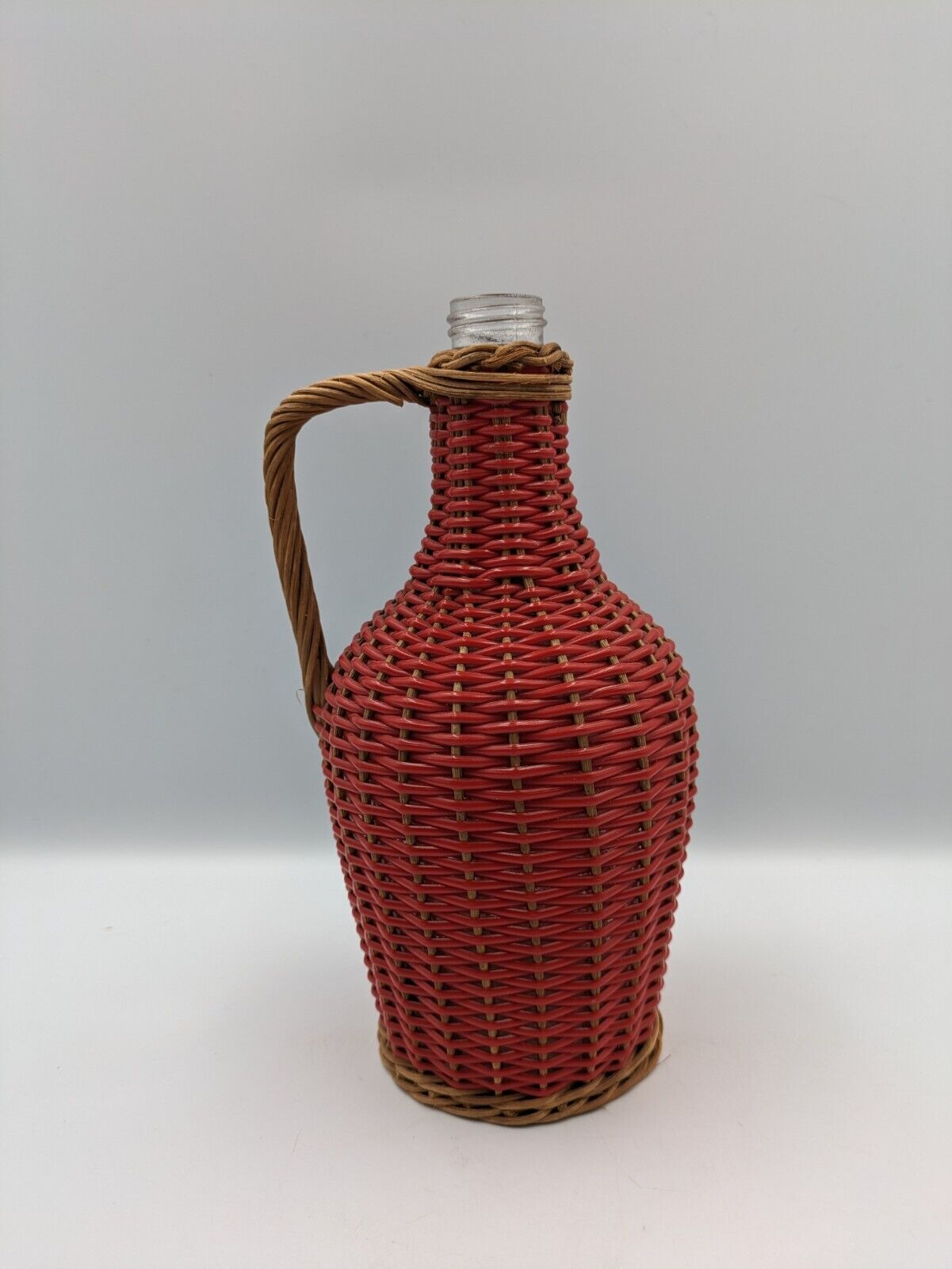 Vintage Wicker Plastic Over Glass Wine Bottle Flagon Demijohn Jug Red Retro Vgc