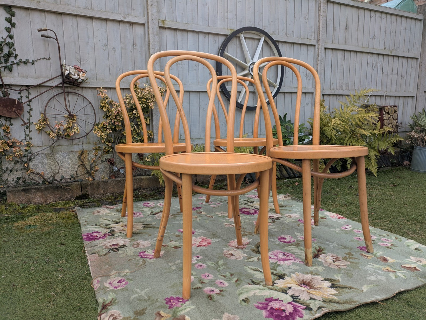 Set of 4 Vintage Fameg Radomsko Bentwood Chairs 1970s Polish Design Beech Wood