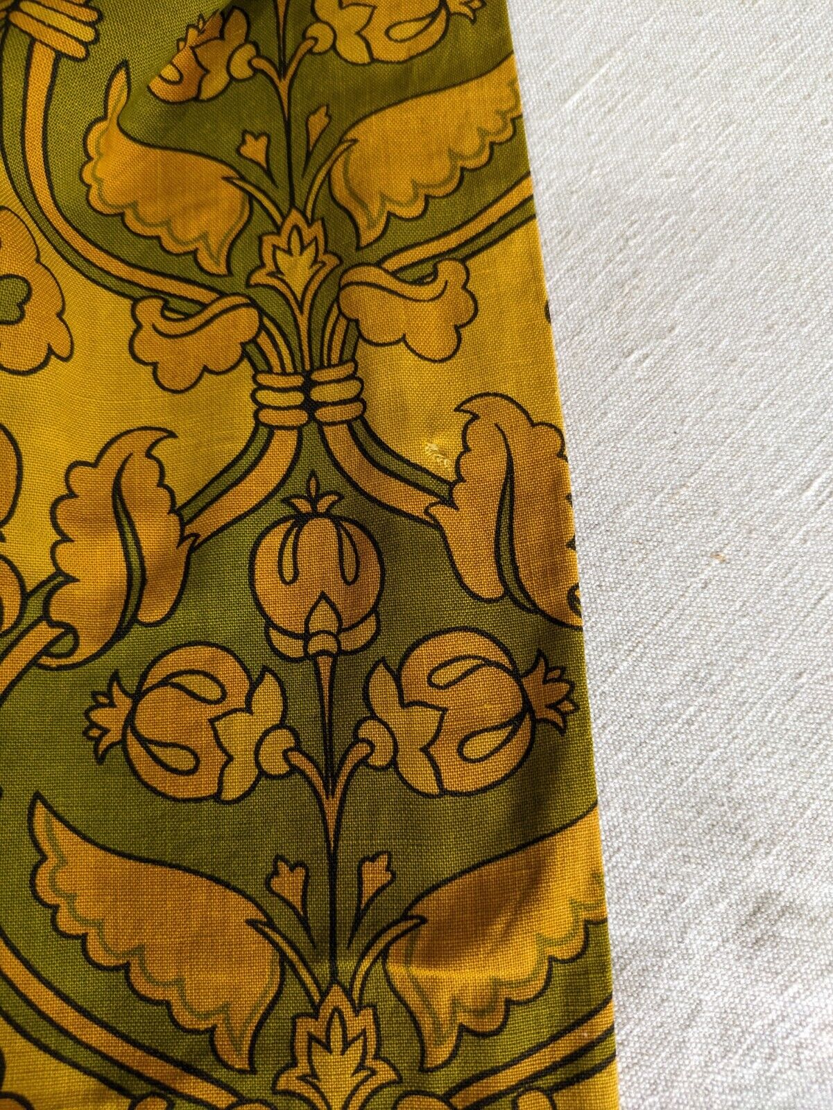 PAIR Vtg SANDERSON Renishaw Green Yellow Retro Curtains 137cmL 169cmW Bohemian