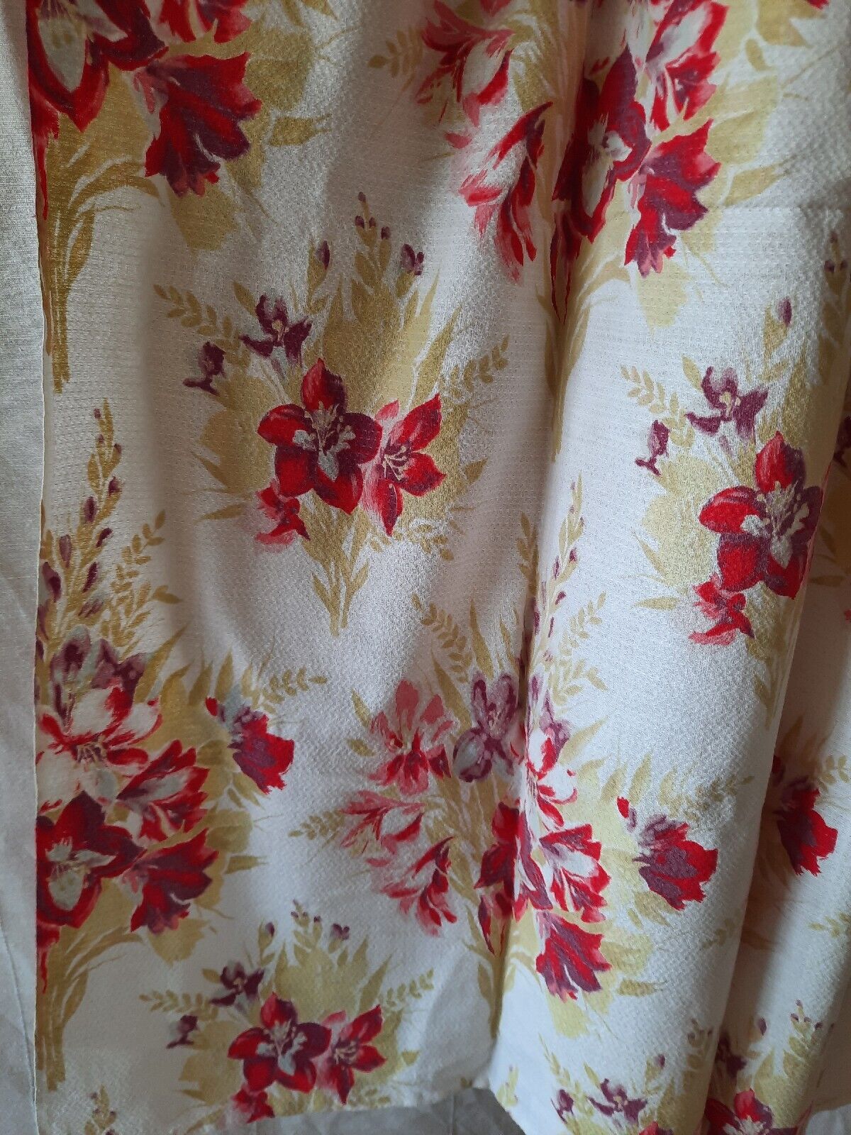 Pair of barkcloth floral Curtains W101cm L108cm Rose rare 1950s retro vintage