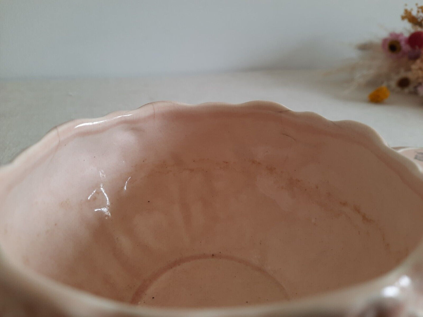 Vintage Melba Ware Pink Leaf & Flower Sugar Bowl Kitsch Majolica Cabbage Retro