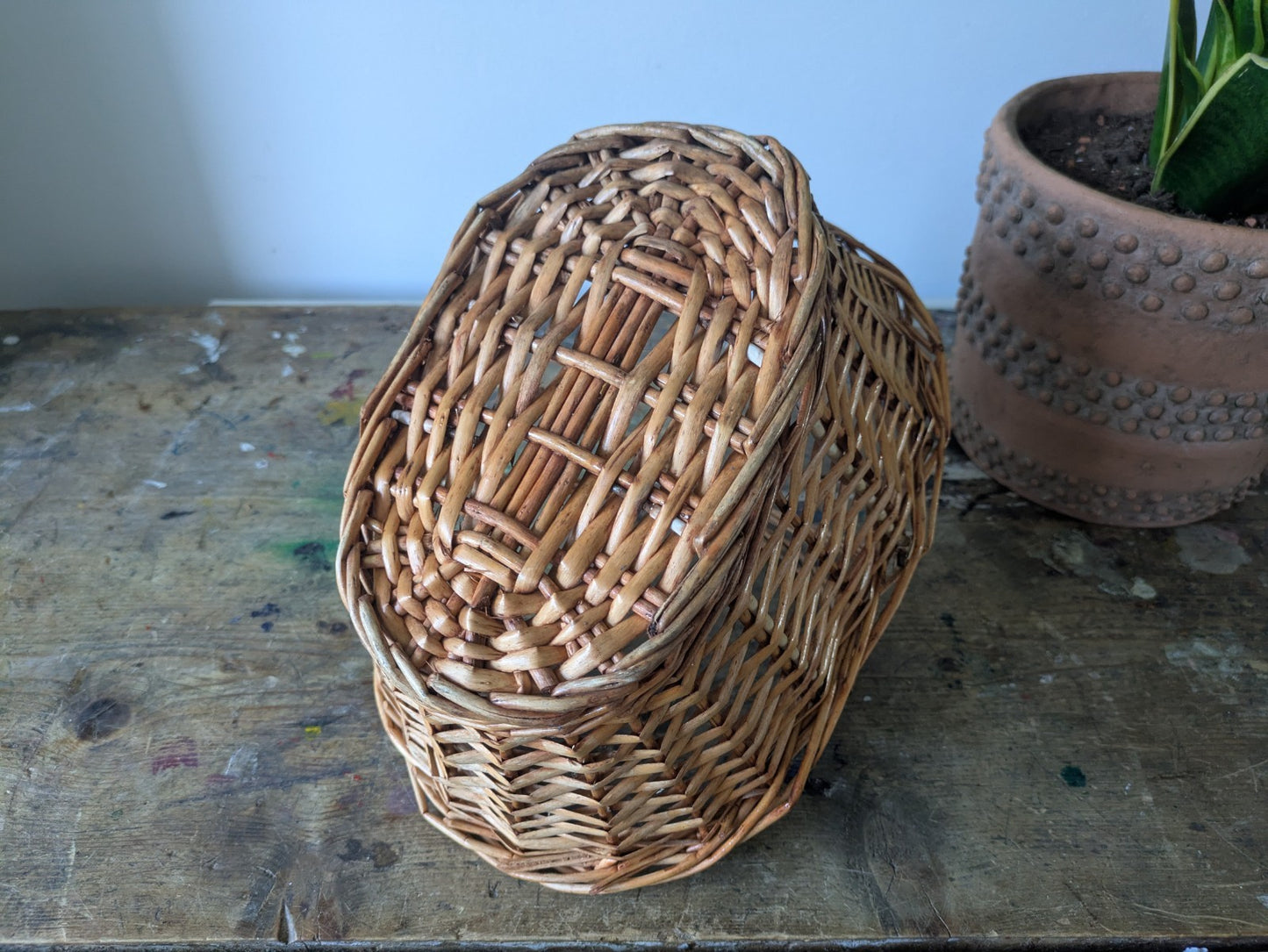 Vtg Wicker Shopping Basket with Handles Natural Farm Shop Display Storage Garden
