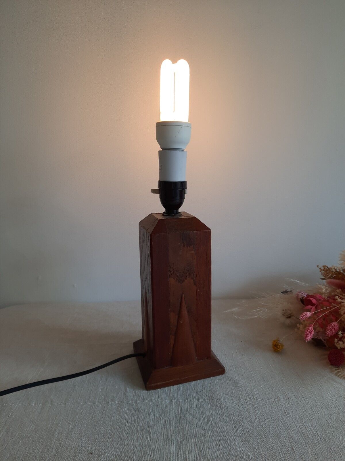 Large Original Art deco Oak table lamp square Column 1930s 20s Prop Working Rare