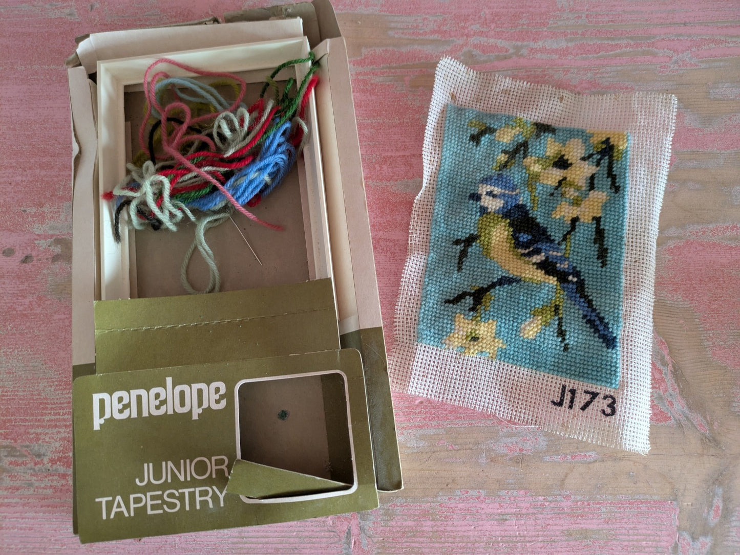 Penelope Blue Tit Bird on Branch Needlework Tapestry Kit Complete Panel Stitched