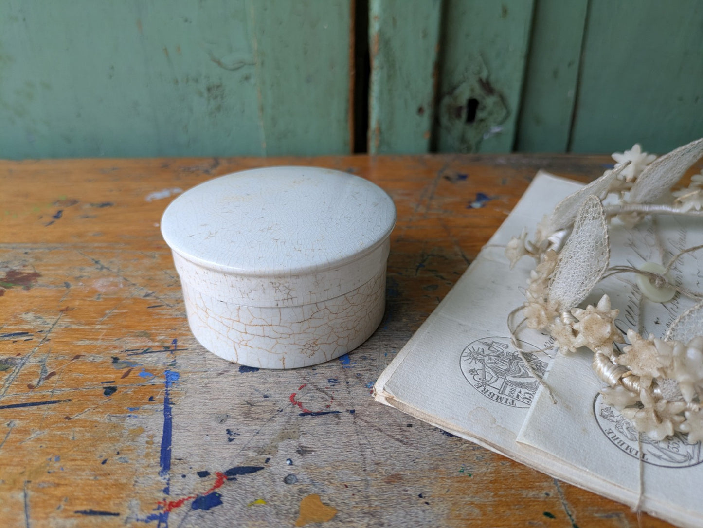 Antique Victorian Ironstone Chemist Apothecary Pot With Lid Plain White Vintage*