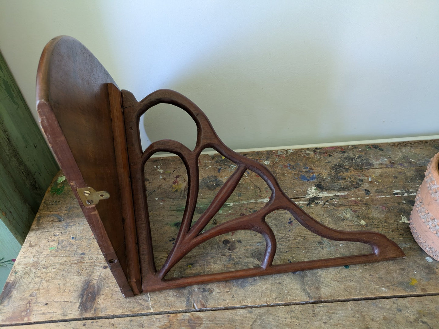 Antique Mahogany Art Nouveau C1890 Hanging Corner Shelf Wood Scroll Victorian
