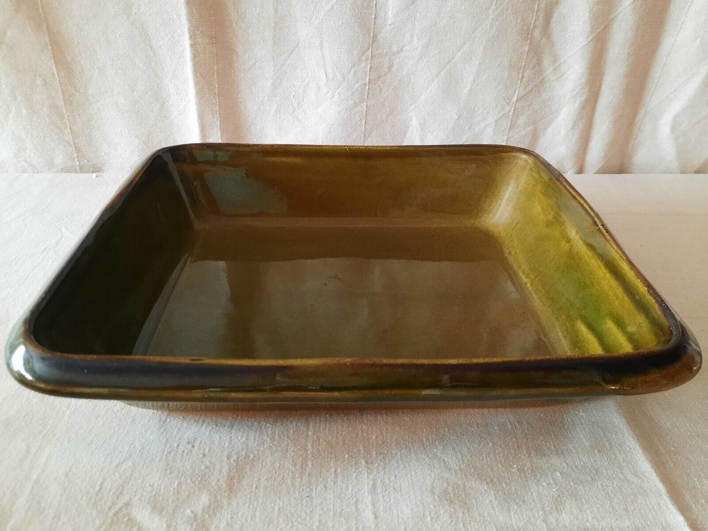 Vintage France French Green Glazed Casserole Dish Stoneware Tray Oven Rare Mint