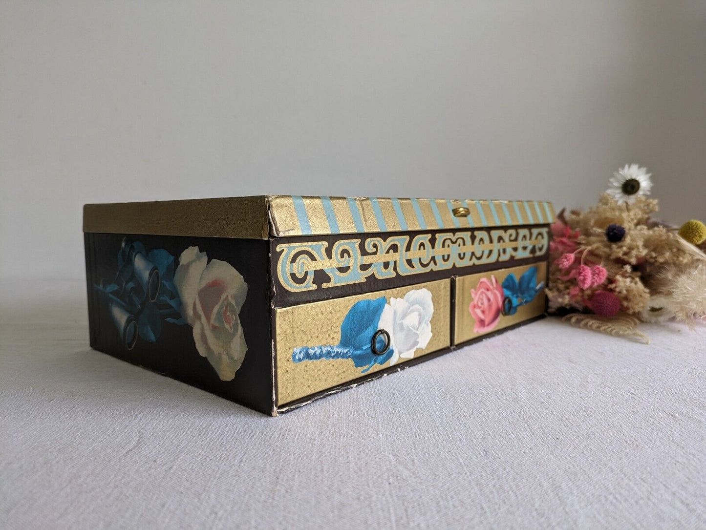 Vintage Chocolate Box Drawers To Store Jewelery Sewing Buttons Craft Cardboard