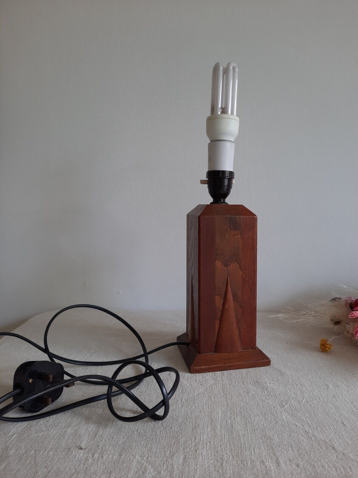 Large Original Art deco Oak table lamp square Column 1930s 20s Prop Working Rare