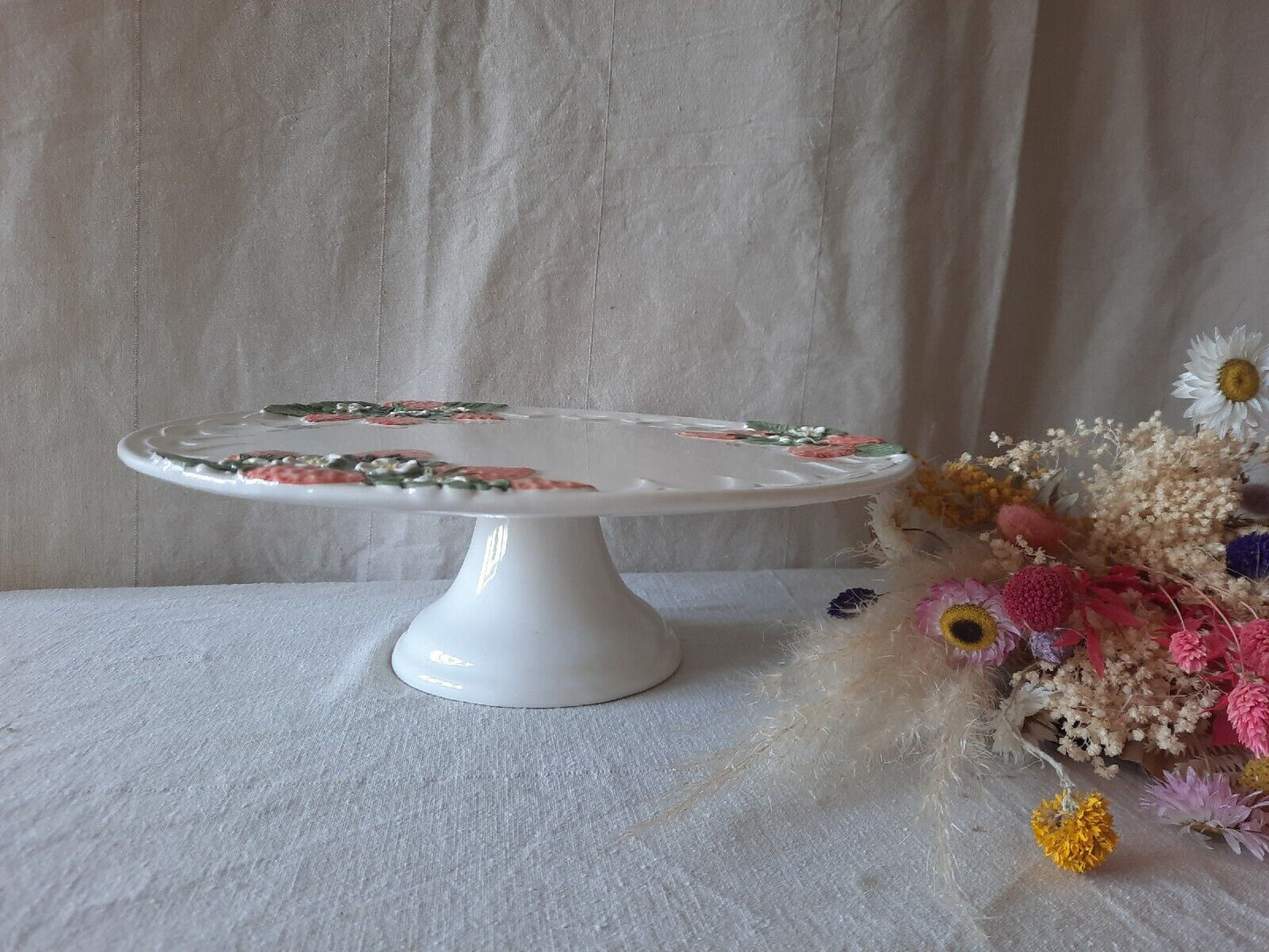 Beautiful Pottery Vintage Strawberry Cake Stand Tea Cake Shop Display Sandwiches