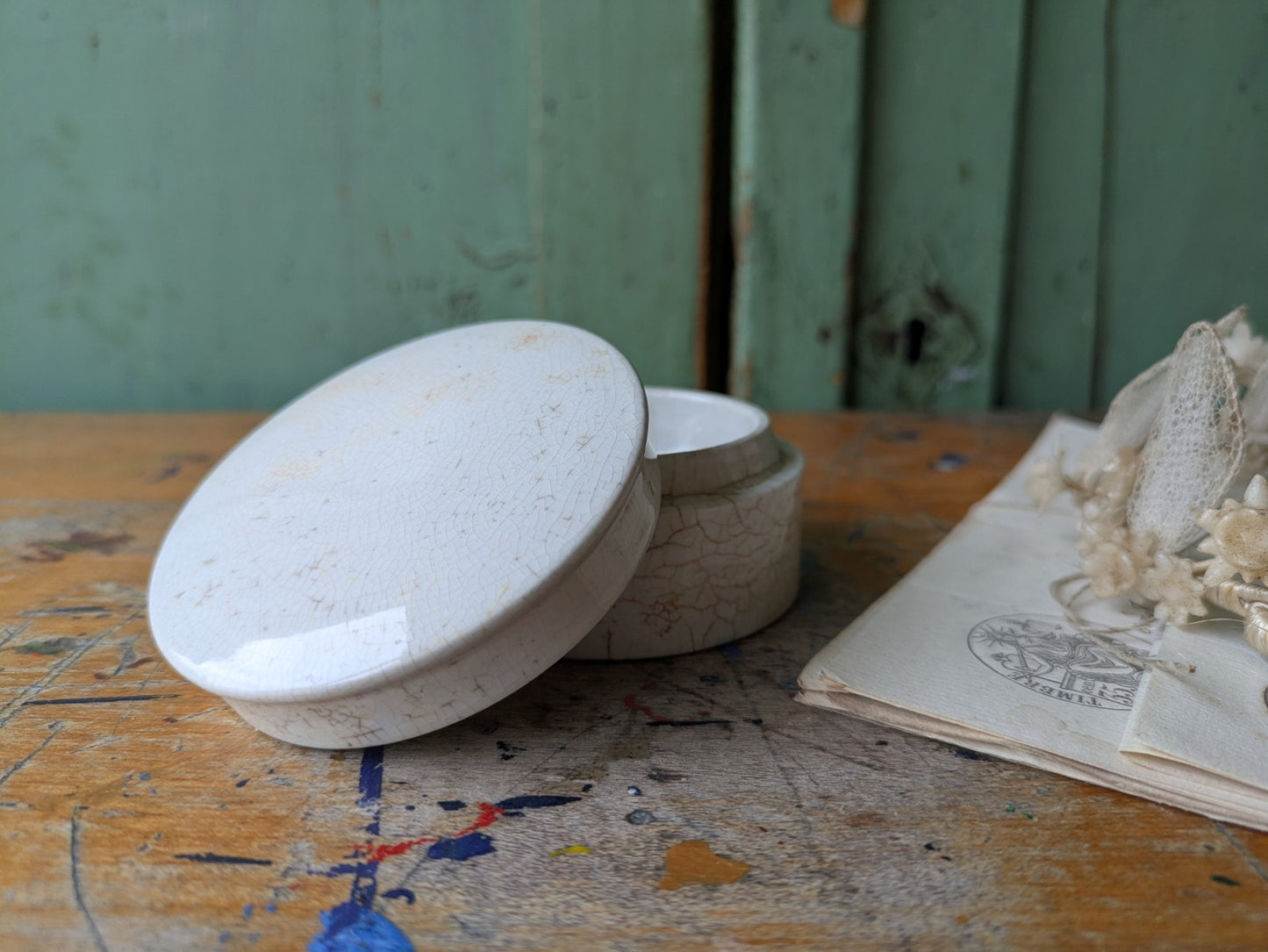 Antique Victorian Ironstone Chemist Apothecary Pot With Lid Plain White Vintage*