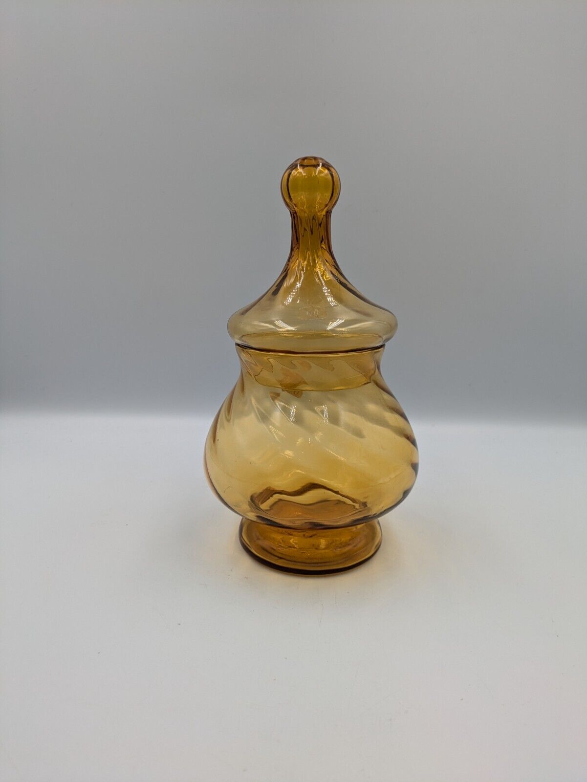 Vintage Empoli Amber Glass Circus Tent Candy Dish Optic Apothecary Jar Italy Vgc
