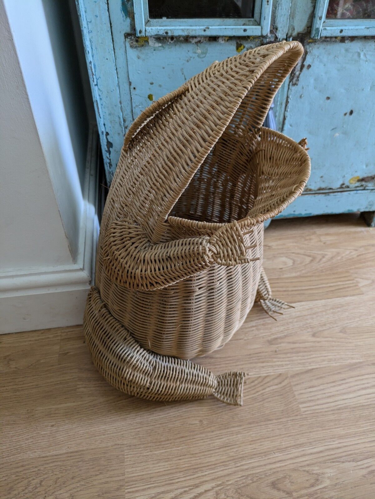 RARE VTG Wicker Frog Waste Basket Trash Can Bin Magazine Storage LARGE Prop MCM