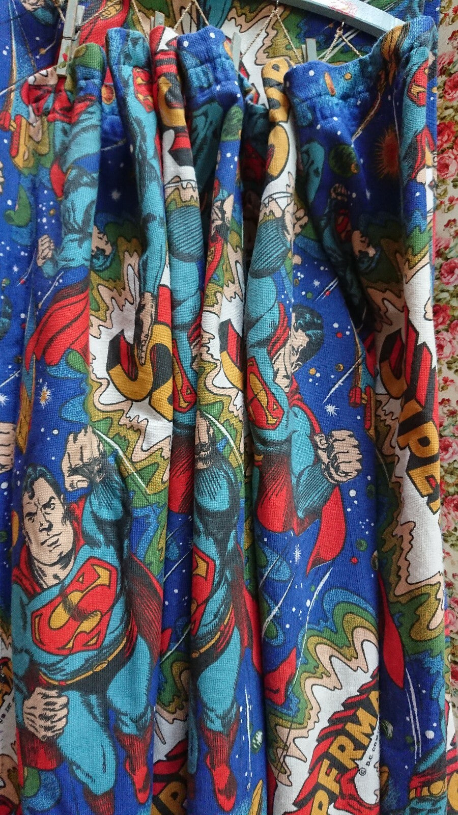 Vintage SUPERMAN DC Comics 1979 curtains childrens superhero 139cmD 163cmW retro