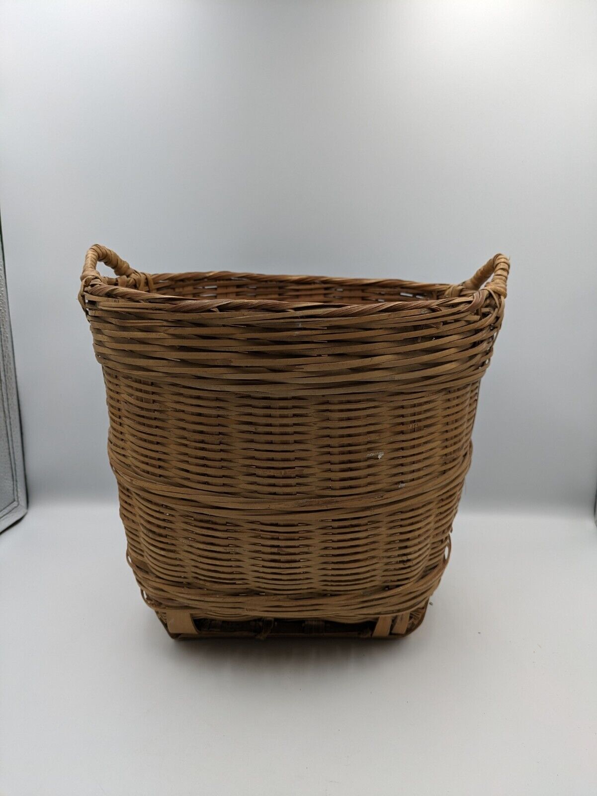 Vintage Asian Wicker Bushel Basket Handles Rattan Frame Storage Sturdy Bucket