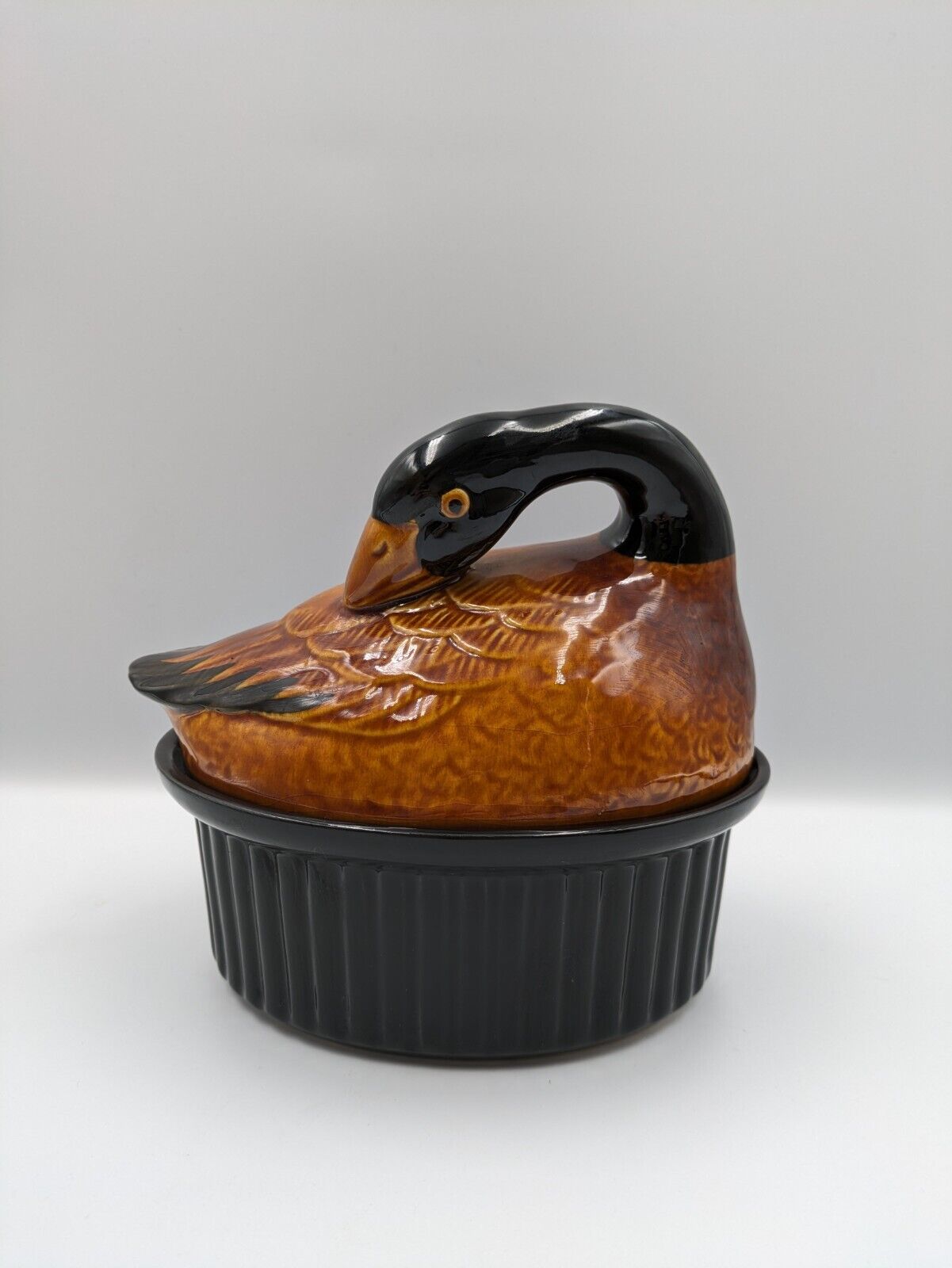 Vtg Majolica French Terrine Tureen Lid Pate Dish Ceramic Duck Bird Goose Rare