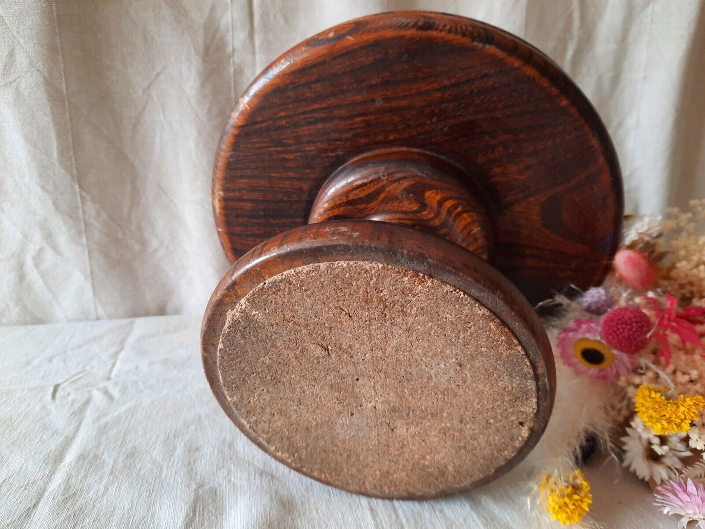 Vintage Hand Turned Elm Wood Domed Centre Pedestal Fruit / Nut Bowl Antique!!!