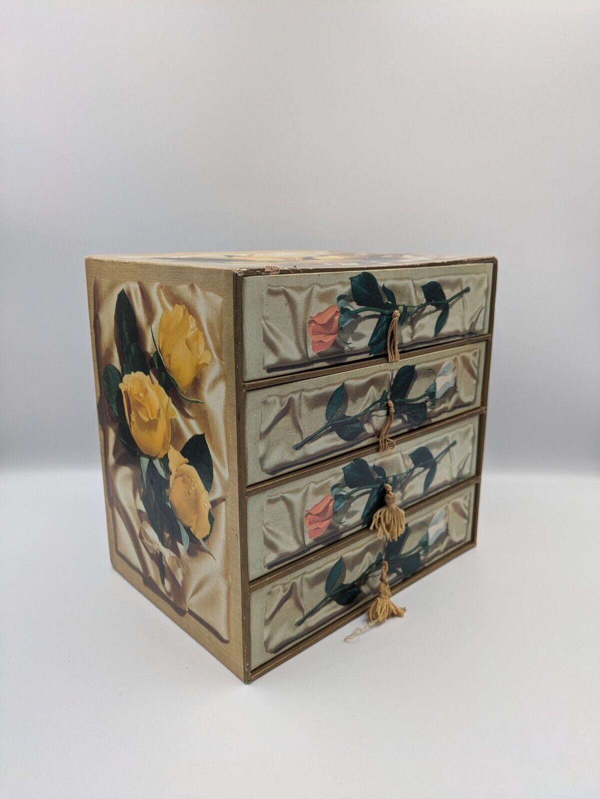 Vintage Chocolate Box Drawers Store Jewellery Sewing Joseph Terry Cardboard Rose