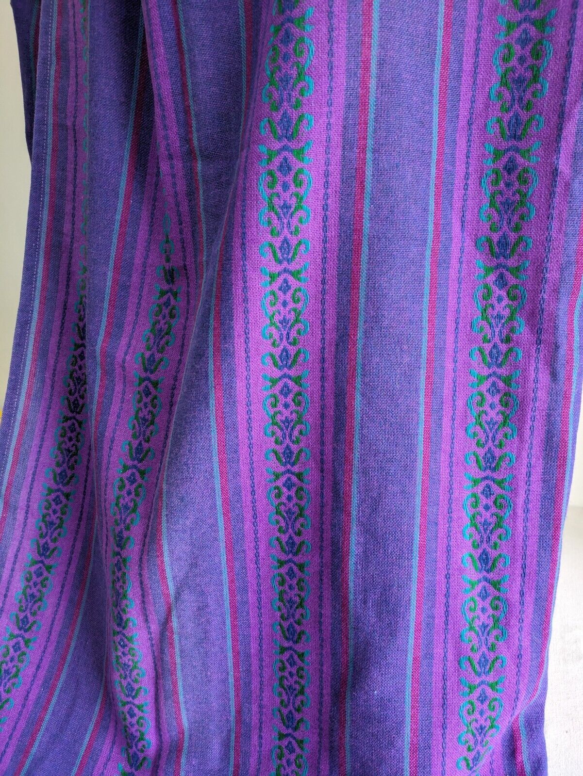 PAIR VINTAGE RETRO PURPLE PATTERNED STRIPE MIDCENTURY CURTAINS 111cmD 113cmW Vgc