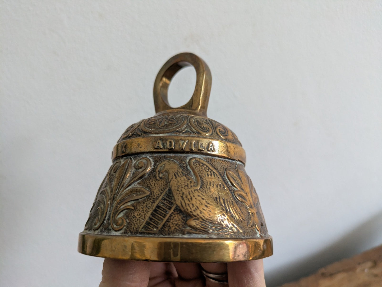 Sanctuary Bell 'Acnvs Pelicanvs Leo & Aovila' England Vintage Brass With Clapper