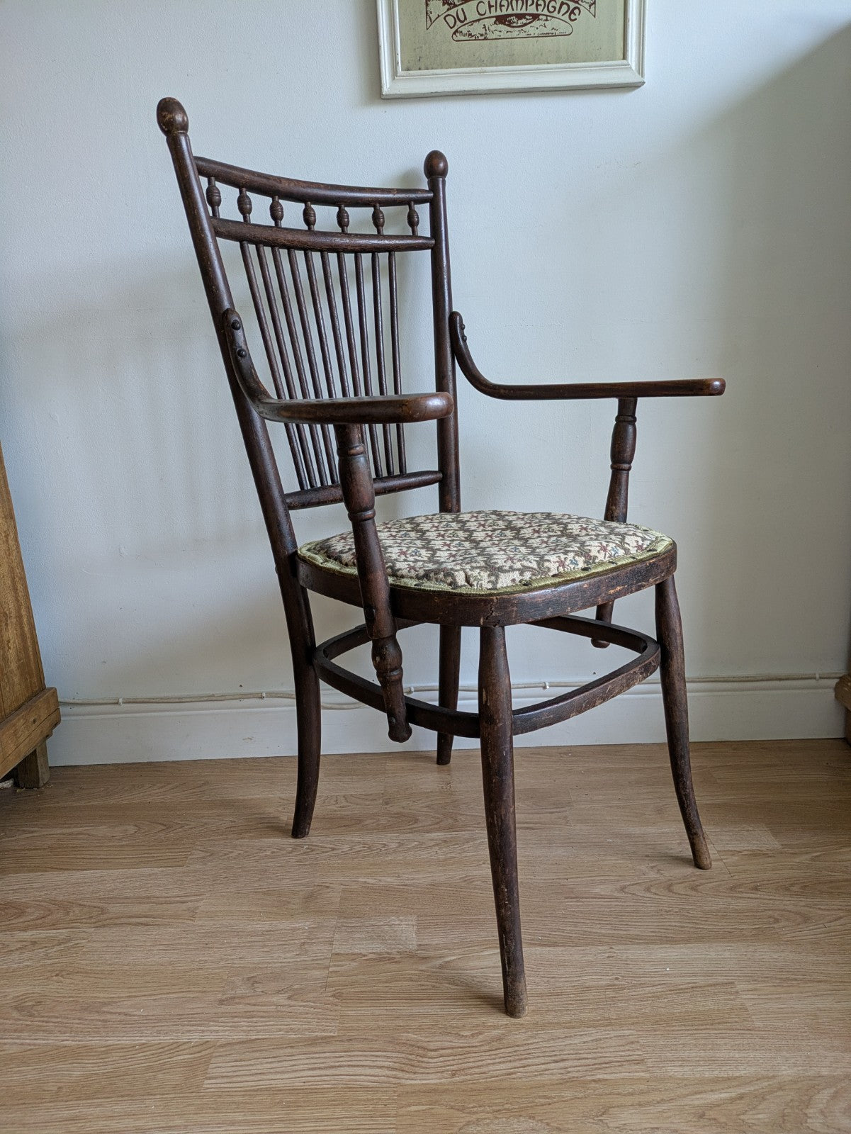 Antique Fischel Bentwood Carver Chair Upholstered Seat Thonet Early 20th Century