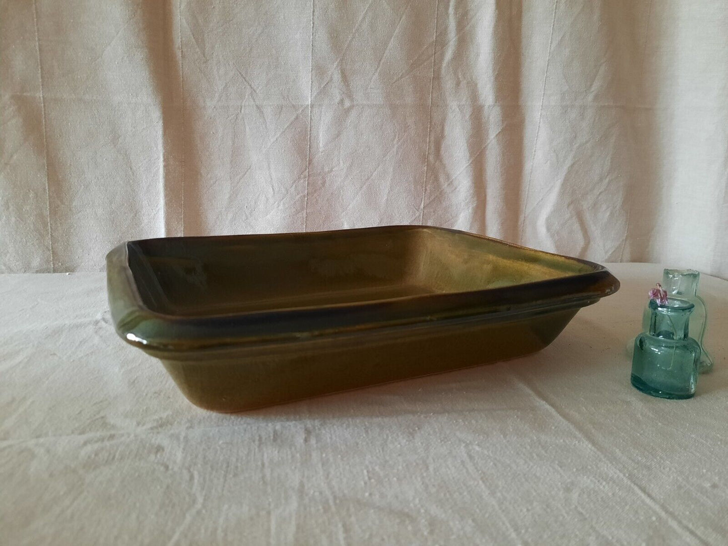Vintage France French Green Glazed Casserole Dish Stoneware Tray Oven Rare Mint