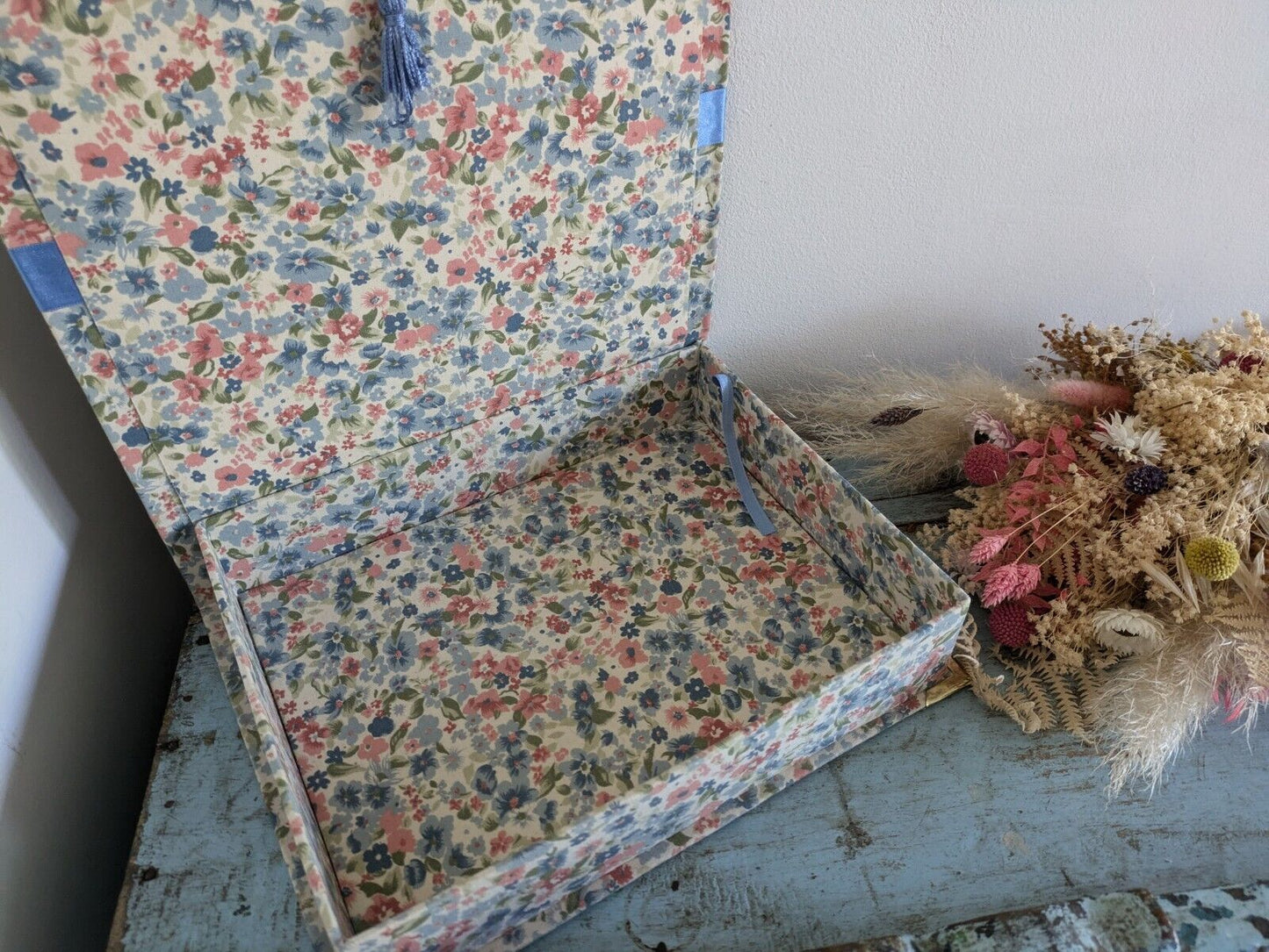 vintage floral Ribbon jewellery box Rose flowers organizer fabric cover Sewing!!
